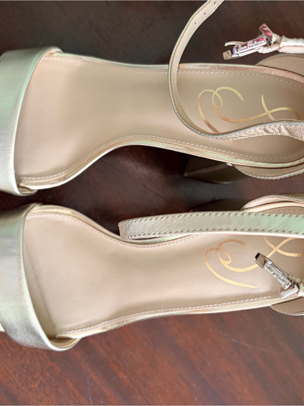 Jessica Simpson Metallic Nude Ankle-Strap Block Heel Sandals